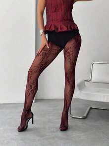 1 Pair Women's Floral Lace Tights/Stockings, Fishnet Stockings, High Waist Slimming Tight Fit, Plus Size, Suitable For Various Occasions For Dress, For Christmas Gift - màu đen - Xem 5