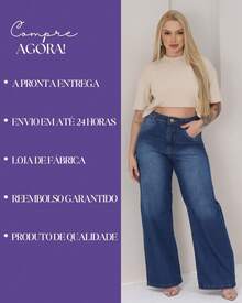 Women's Wide Leg Jeans, 100% Denim Fabric, High Waist On - Màu xanh lam - Xem 5