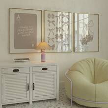 1/3件套无框米色蝴蝶结印花三联画，学院风装饰棕褐色俏皮海报，Y2K幸运女孩综合症大学公寓装饰，少女风卧室、宿舍、客厅装饰，趣味海报，墙面装饰画，复古装饰，大学宿舍必备 - 米色蝴蝶結 - 查看 1