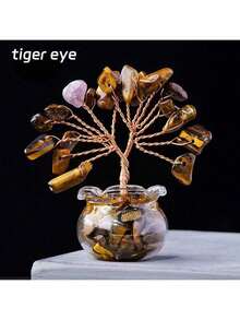 1pc Natural Crystal Mini Glass Wishing Bottle With Lucky Tree Healing Stone, Polished Gemstone Decor, Birthday Gift, Positive Energy & Good Wishes, Christmas Gift, Spring Garden Decor - Small Flowering Tree In a Fish Tank - View 12