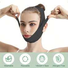 Sangle de levage du visage en forme de V en graphène, taille ajustable, respirante, réutilisable pour hommes et femmes - Noir - Voir 2