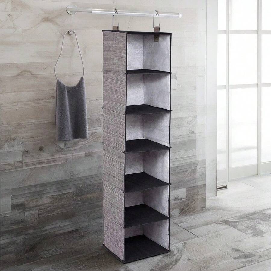 Grey Multi-Tiered Closet Storage System With Drawers: 6-Compartment Organizer - Multicolor - View 1