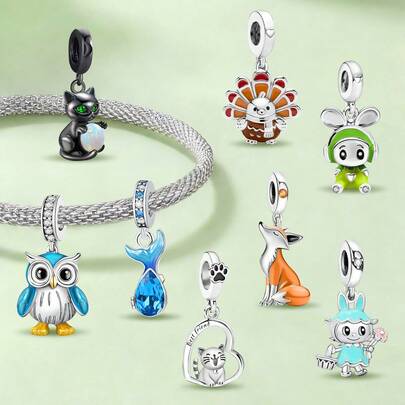1 pieza Colgante de gato con perla de moda, adecuado para hacer pulseras/brazaletes de joyería DIY y decoración diaria, accesorio para niñas