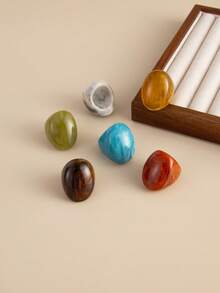 1 Set Unique Geometric Minimalist Resin Rings, Extra Large Oval Rings In Brown, Red, Green, Gray, Blue, White Options, Suitable For Women's Daily Wear, Holidays And Parties (Ring Texture Random) - Single Ring - View 6