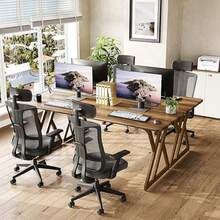 2 Person Desk, 78.7-Inch Long Computer Desk, Double Office Desk With Metal Legs, Extra Long Work Table For 2 People, Wooden Workstaion Writing Table For Home Office - Vàng mờ - Xem 2
