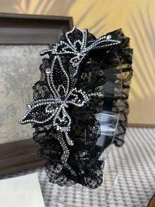 1件装奢华多功能全钻镂空蝴蝶发箍，女士带齿发箍，防止滑落，防止脱发，时尚夏季新款头饰，优雅复古发夹，时尚简约节日礼物发饰 - 1pcs黑色 - 查看 10