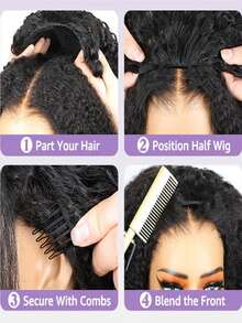 3 In 1 Half Human Hair Wig Burmese Curly Highlight 4/27 Color Wear Go Half Wig With Elastic Drawstring Flip Over Wig - SP4/27 - View 9