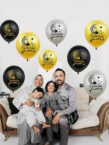 12/32 piezas Decoraciones de Ramadán, Globos de helio de 12 pulgadas Decoraciones de Ramadán para el hogar, Globos negros, plateados y dorados Regalos de Ramadán Mubarak para decoraciones de fiestas interiores y exteriores, Globos de Eid Mubarak - Multicolor - Ver 2