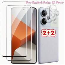 4件/包，適用於 Redmi Note 13 Pro+/14 Pro/14 Pro 4G/14 Pro 5G/14 Pro+/15 4G/15 5G/15 Pro 4G/15 Pro 5G/15 Pro+/14 4G/14 5G/15 Pro/15 Pro+/13C/14C/15C/A5/15/A7 Pro，2片高清鋼化玻璃螢幕保護貼 + 2片高清透明鋼化玻璃鏡頭保護貼，全覆蓋鋼化玻璃螢幕保護貼，含高清邊膠 - 無色 - 查看 4