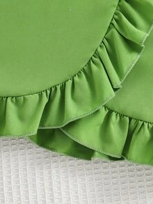 女童蝴蝶印花短袖上衣和裙子套装 - 綠色 - 查看 4
