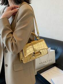 Gold Crocodile-Texture Top Handle Bag | Elegant Structured Shoulder Bag With Detachable Strap & Front Flap Closure | Chic Metallic Evening Purse For Women, Parties, Weddings, Date Nights | Premium Look Designer Style Handbag Shine In Style With This Stunning Gold Crocodile-Texture Handbag ! Featuring A Sleek Structured Silhouette And A Sophisticated Metallic Finish, This Versatile Bag Includes Both A Chic Top Handle And A Detachable Adjustable Shoulder Strap For Multiple Carrying Options. The Elegant Front Flap With A Secure Clasp Closure Adds A Touch Of Luxury, Making It Perfect For Special Occasions Like Weddings, Parties, Date Nights, Or Evening Events. Crafted With Attention To Detail And A Premium Look, This Bag Pairs Effortlessly With Dresses, Suits, Or Casual-Chic Outfits. - Nhiều màu - Xem 6
