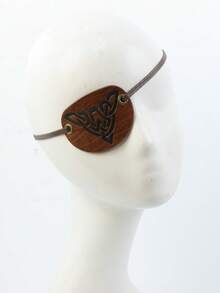 1PC Retro Brown Faux Leather Pirate Eye Patch With Intricate Cutout Design Cosplay Accessory - Brown - View 7
