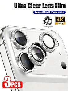 XINHONGYU 3PCS Glitter Crystal Camera Lens Protector Film Compatible With IPhone 14/15/16/17/Pro/Pro Max & Phone17/16/15/14/Pro/Pro Max | Upgraded Shiny Transparent Lens Sticker | Full Coverage Waterproof Shockproof Anti-Scratch Anti-Fingerprint | Ideal Birthday & Holid - Silver - View 32