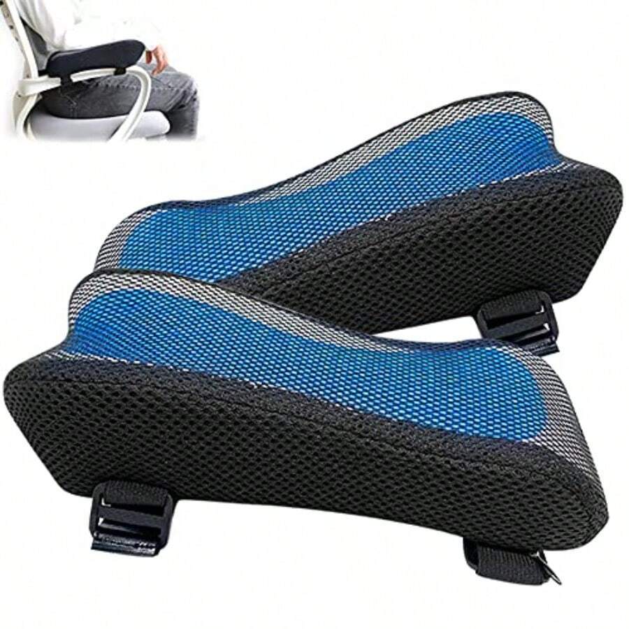 sillasReposabrazos Ergonómicos para Silla Oficina con Gel 2PCS Descansa Brazos con Almohadillas para Orejas Espuma Viscoelástica Cojín Alivio de Presión de Codo Antebrazo Armrest Pads para Computadora - Negro  Azul - Ver 1