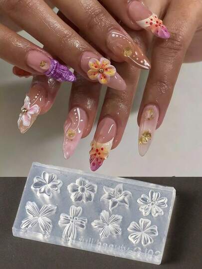 1pc 3D Acrylic Flower Design Mini Silicone Nail Mold, Embossed Floral Nail Art Decoration Carving Template, Gel Polish Nail Template DIY Manicure Tool, Suitable For Nail Salons And Home DIY, Perfect For Summer Y2K Girly Nail Design