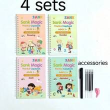 Set de 4 cuadernos mágicos reutilizables para niños, cuaderno de práctica de caligrafía, libro de ejercicios de caligrafía para niños, tableta de escritura Montessori, cuaderno, regalo de escritura, vuelta al cole, regalo de Navidad, adecuado para recompensa de aprendizaje, regalo de vacaciones o regalo de cumpleaños, artículos para mochila de niñas (incluye dibujo + números + alfabeto + matemáticas), portadas antiguas y nuevas aleatorias - Multicolor - Ver 12
