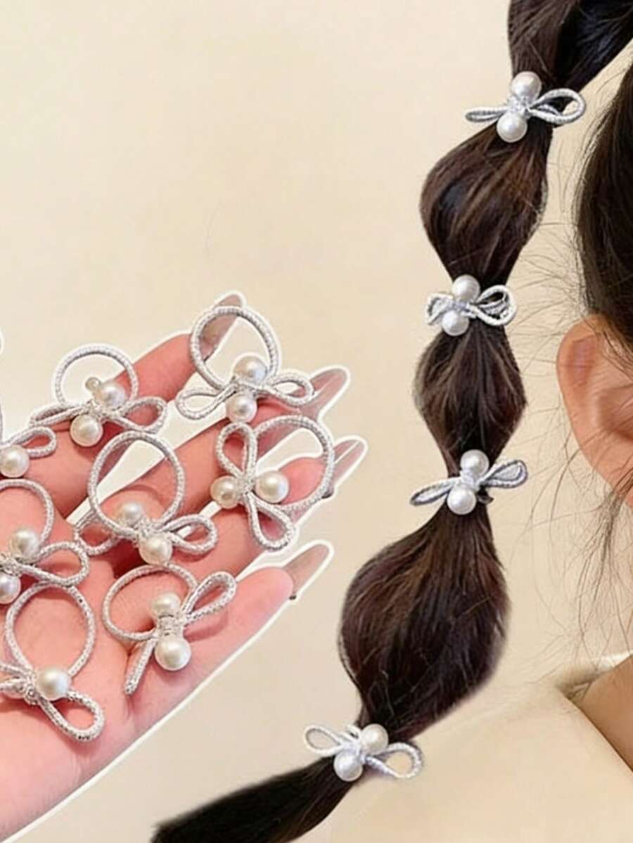 10pcs Sweet Silver Butterfly Pearl Rings, Suitable For Daily Wear - Multicolor - View 1