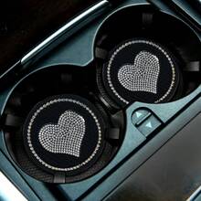 2个装黑色水钻心形杯垫，汽车水钻水杯垫，闪亮心形杯垫，防滑PVC隔热汽车配件 - 2pc愛心杯墊 - 查看 6