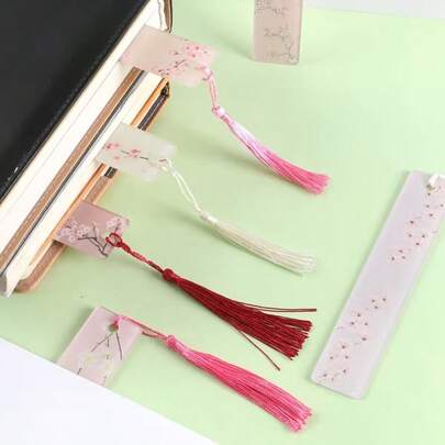 طقم إشارات كتب أكريليك الأبعاد، 6 قطع بتصميم طباعة زهرية ملونة - لوازم طالب إبداعية وجميلة، ملحقات تعليمية ومساعدات قراءة، مسطح ثنائي الأبعاد