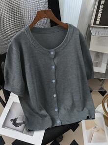 2026 Spring/Summer New Lightweight Stretchy Crew Neck Knit Cover Up, Versatile & Elegant Vacation Wear - Grey - View 2