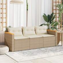 vidaXL 3-Sitzer Garten-Sofa Mit Kissen, Beige Polyratten - Beige - View 3