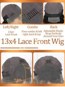 水波纹蕾丝前假发，波波头蕾丝假发，巴西湿波浪真人发假发，女士预拔毛可染色13*4蕾丝前假发，180%密度 - Natural Black - 查看 9