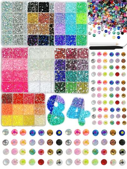 7 Boxes Mixed ABS 3MM Colorful Rhinestone Nail Art Decorations, Shiny Flat Diamond Tweezers Pen Glue, Suitable For Manicure Art, Handicrafts, Clothing Fabric Decoration, DIY Nail Art Accessories Nail Supplies