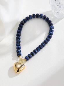 1件时尚亚克力串珠项链，男女皆宜的波西米亚风海滩度假心形吊坠粗项链，适合作为礼物、度假、婚礼服饰 - 金色 - 查看 12