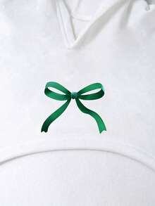 Toddler Girls' Bow Print Long Sleeve Hooded Top & Suspender Pants Set - White - View 4