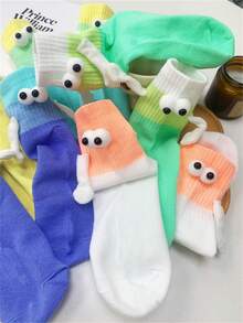 5 Pairs Cute Versatile Rainbow Gradient Handshake Best Friend Socks, Suitable For All Seasons - Multicolor - View 3