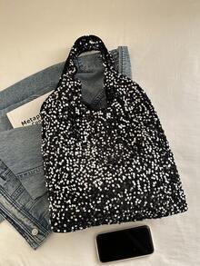 Korean Bling Bling Shoulder Bag, Large Capacity Gold Thread Sequin Design Tote Handbag, Suitable For Work Commute, Travel, Back To School - Silver - View 9