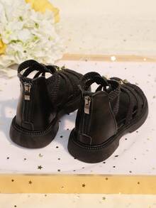 1双女童夏季凉鞋，罗马风格凉鞋，时尚凉鞋，软底公主凉鞋，舒适 - 黑色 - 查看 7
