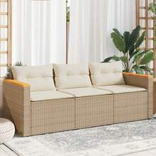 vidaXL 3-Sitzer Garten-Sofa Mit Kissen, Beige Polyratten - Beige - View 1