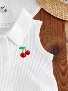 Bộ đồ thời trang cho bé gái đa năng, ngọt ngào, tinh nghịch với họa tiết hoa anh đào thêu, gồm áo polo trắng tay không tay và chân váy xếp ly cạp cao màu hồng, thích hợp cho các hoạt động hàng ngày, thư giãn tại nhà, du lịch, nghỉ mát, các hoạt động ở trường, dự tiệc, v.v. - Màu Hồng baby - Xem 5