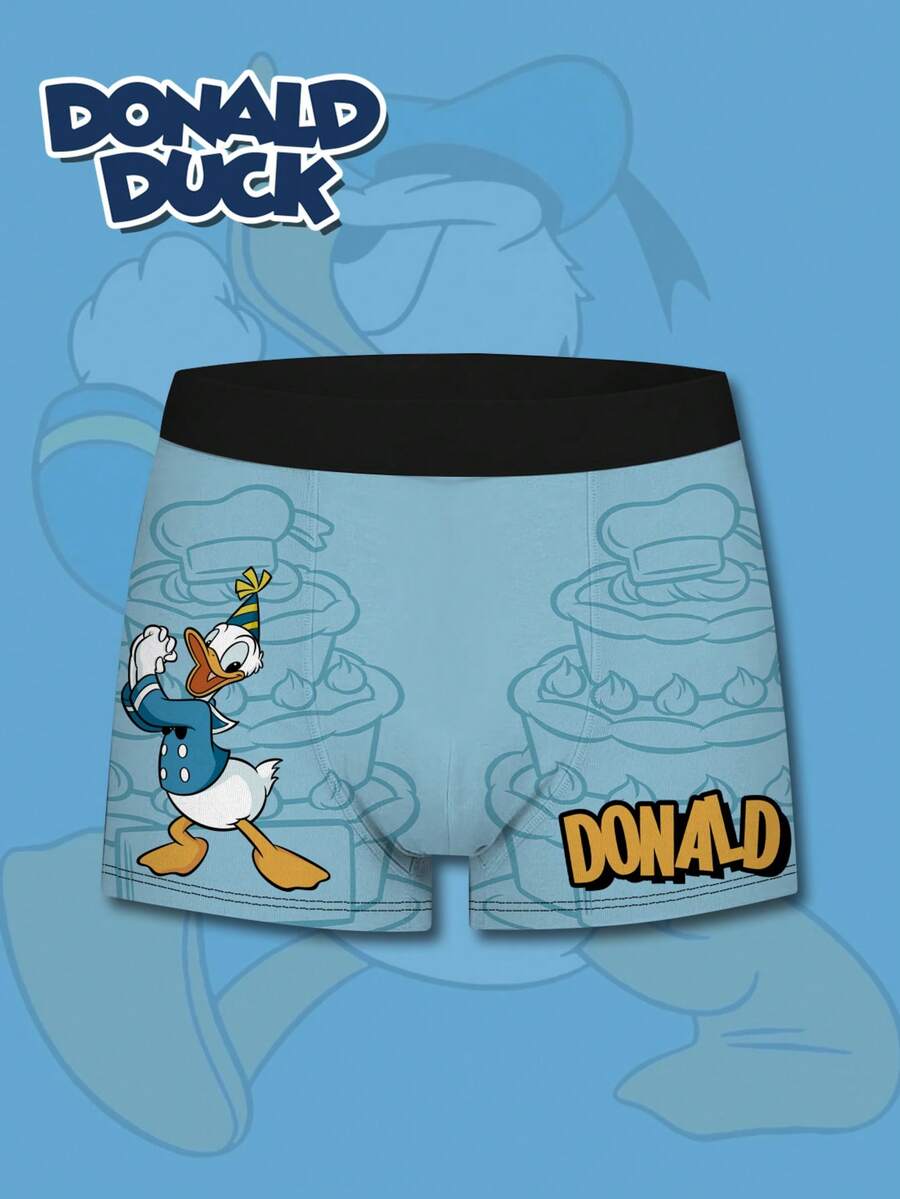 Quần boxer nam in hình vịt Donald màu xanh dương của Disney, chất liệu in 3D, thích hợp mặc hàng ngày và ở nhà, thiết kế thời trang.