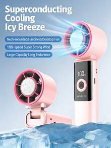Foldable Chilling High-Speed Fan - Handheld Fan, Built-In 3600mAh Battery, Long Battery Life, Pocket Size, Battery Or USB Powered, 199 Wind Speed Settings, Press 3s To Activate Cooling Mode, Mini USB Portable - Multicolor - View 5