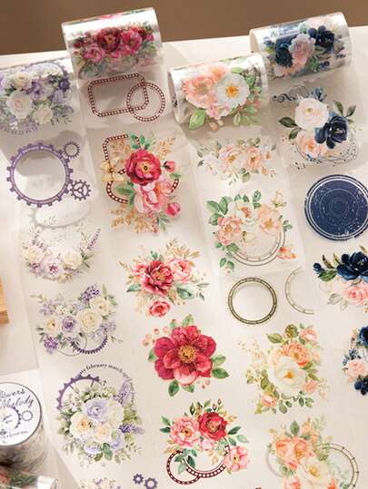 1 Roll Floral Melody Series Flower Shaped Die-Cut Washi Tape, DIY Scrapbooking Stickers, Suitable For Albums, Journals, Phone Cases, Water Bottles, Birthday Gifts