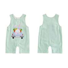 Ropa de bebé y niños pequeños - Petos, mamelucos, ropa de Pascua con bordado de conejo y zanahoria, mamelucos sin mangas - Azul menta - Ver 9