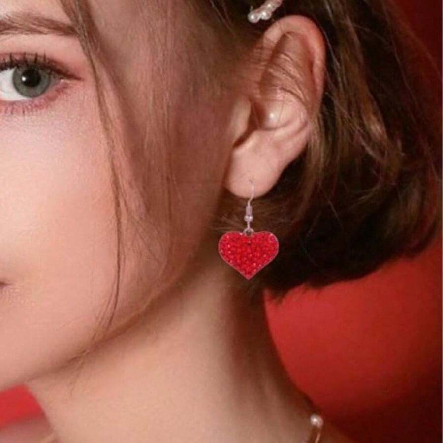 Red Heart Drop Earrings - CZ Red Heart - View 1