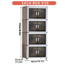 4 Tier Stackable Plastic Containers: Collapsible Storage Bins With Moving Wheels - Transparent Black - View 2