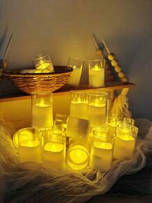 12/24-Piece Pack Of Transparent LED Teacup Candles With Remote Control Timer, Made Of Acrylic, Battery Powered, Suitable For Valentine's Day, Weddings, Home Decorations, And Party Decorations (Batteries Included). - trắng - Xem 6