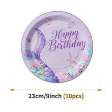 Mermaid Themed Disposable Plates, Napkins, Cups Set, Serves 10 Guests, Suitable For Birthday, Wedding, Party, Family Picnic - Multicolor - View 9