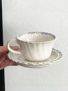 1件套法式复古烟蓝色系列下午茶陶瓷咖啡杯碟套装，优雅茶/咖啡/牛奶杯 - 彩色 - 查看 6