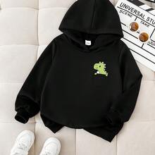 Camisola com Capuz Criativa e Estampado de Dinossauro para Bebé Menino, Elegante e Moderna, Adequada para a Escola Diária, Brincadeiras ao Ar Livre, Encontros Familiares e Outras Ocasiões, um Presente de Férias Confortável e Casual - Preto - Visão 2