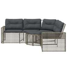 vidaXL L-förmiges Gartensorfa mit Kissen und Fußbank, grau Polyrattan - Gris - Voir 3