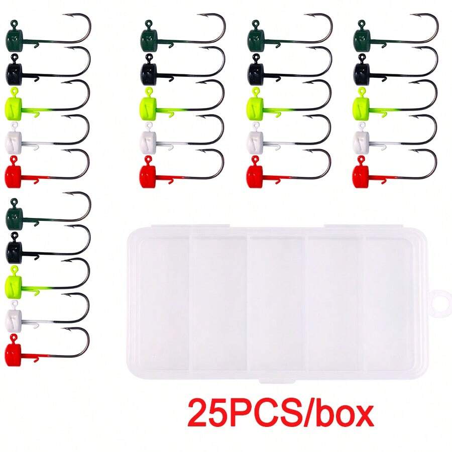 HENGJIA Ned Rig Jig Heads, Ned Rig Baits Kit For Bass Fishing 25PCS Ned Jig Hooks Mushroom Head Jigs Fishing Hooks Weedless Fishing Hooks, 2.6g/3.4g/4.2g/7g - Multicolor - View 1