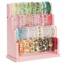 Emfogo Bracelet Holder, 4 Tier Bracelet Organizer Storage For Bracelets Bangles Watch Scrunchies, Rustic Wood Jewelry Organizer Display For Home, Vendors, Craft Shows And Store(Pink) - Hồng - Xem 1