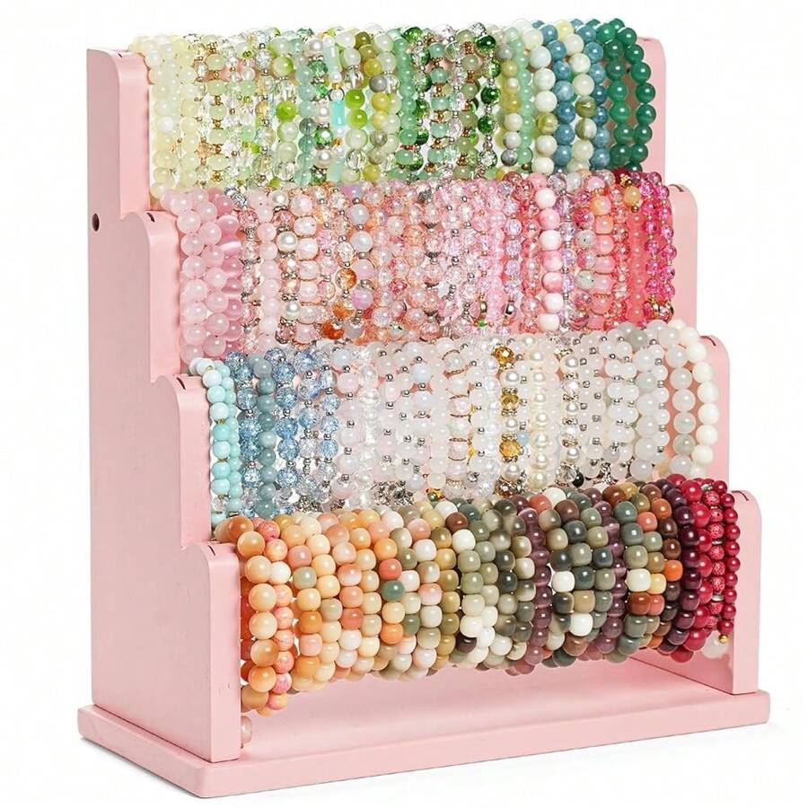 Emfogo Bracelet Holder, 4 Tier Bracelet Organizer Storage For Bracelets Bangles Watch Scrunchies, Rustic Wood Jewelry Organizer Display For Home, Vendors, Craft Shows And Store(Pink) - Hồng - Xem 1