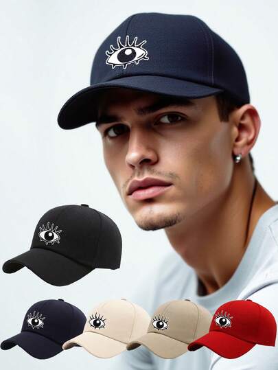 1顶男士“邪眼”图案棒球帽，Y2K嘻哈街头风帽子，柔软可调节老爹帽，户外及日常防晒