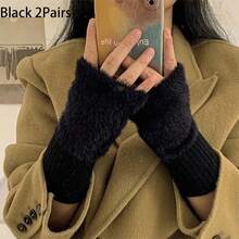 Soft Winter Half Finger Gloves, Women's Warm Luxury Pure White Fuzzy Knitted Fingerless Gloves, Wrist Connected Finger Gloves, Suitable For Writing, Keeping Warm, Ideal Gift For Christmas And Thanksgiving For Family And Friends - Multicolor - View 12